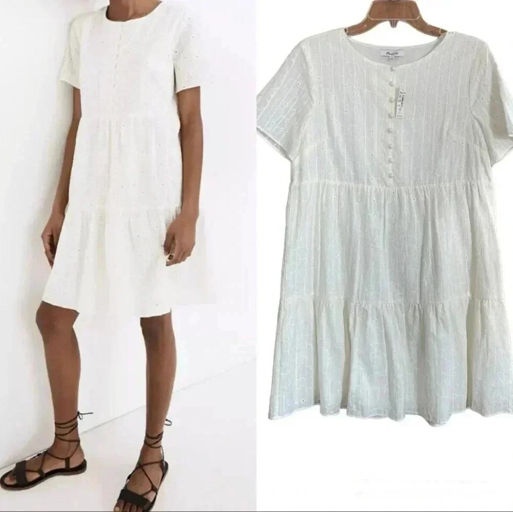 NWOT Madewell Women’s Cream Eyelet Preppy Above Knee Mini Dress Size M - Picture 1 of 10